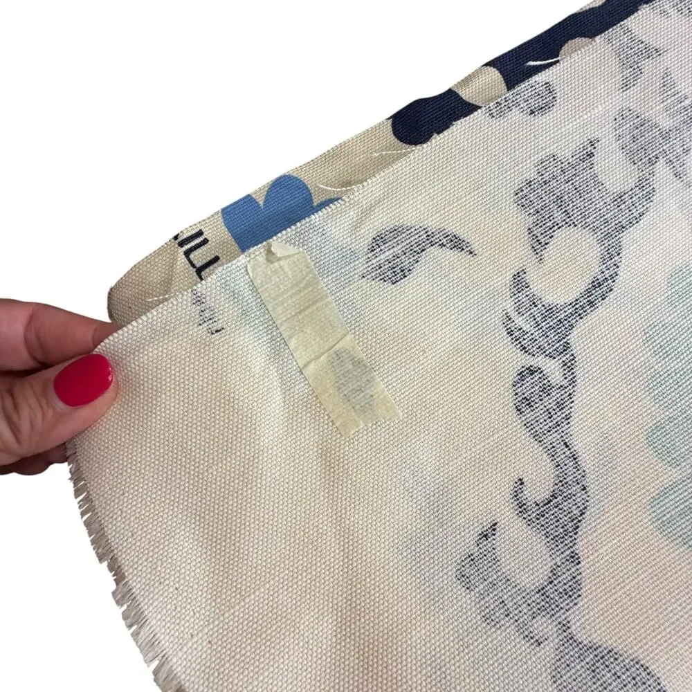Vtg Quadrille Suzani Medallion Fabric Remnant 3 1/8 Yd Teal Aqua Blue Off White